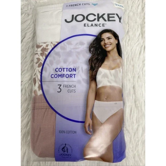 Jockey Elance Underwear French Cuts 100% Cotton Comfort 3 Pack Pink Floral White - Picture 6 of 10